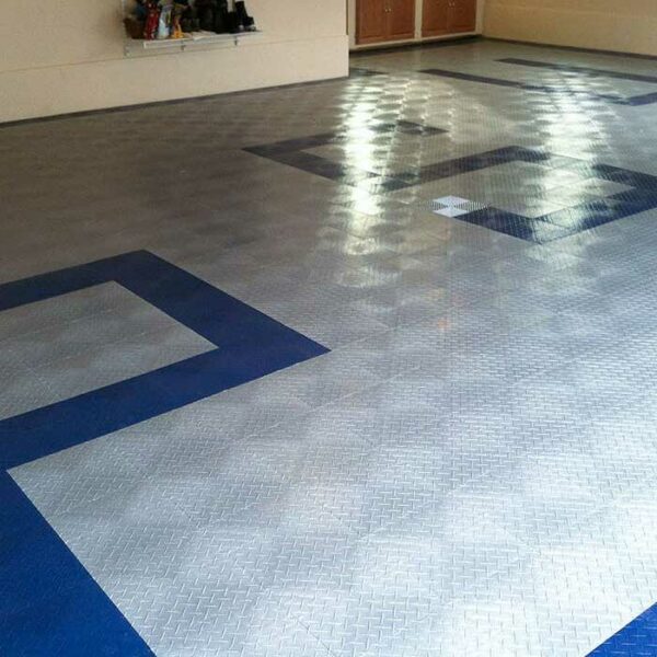 Floor with diamond silver alloy tile Garage Mania