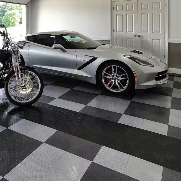 Garage floor with Diamond Charcoal Garage Mania tile